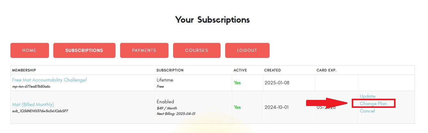 change plan online pilates classes