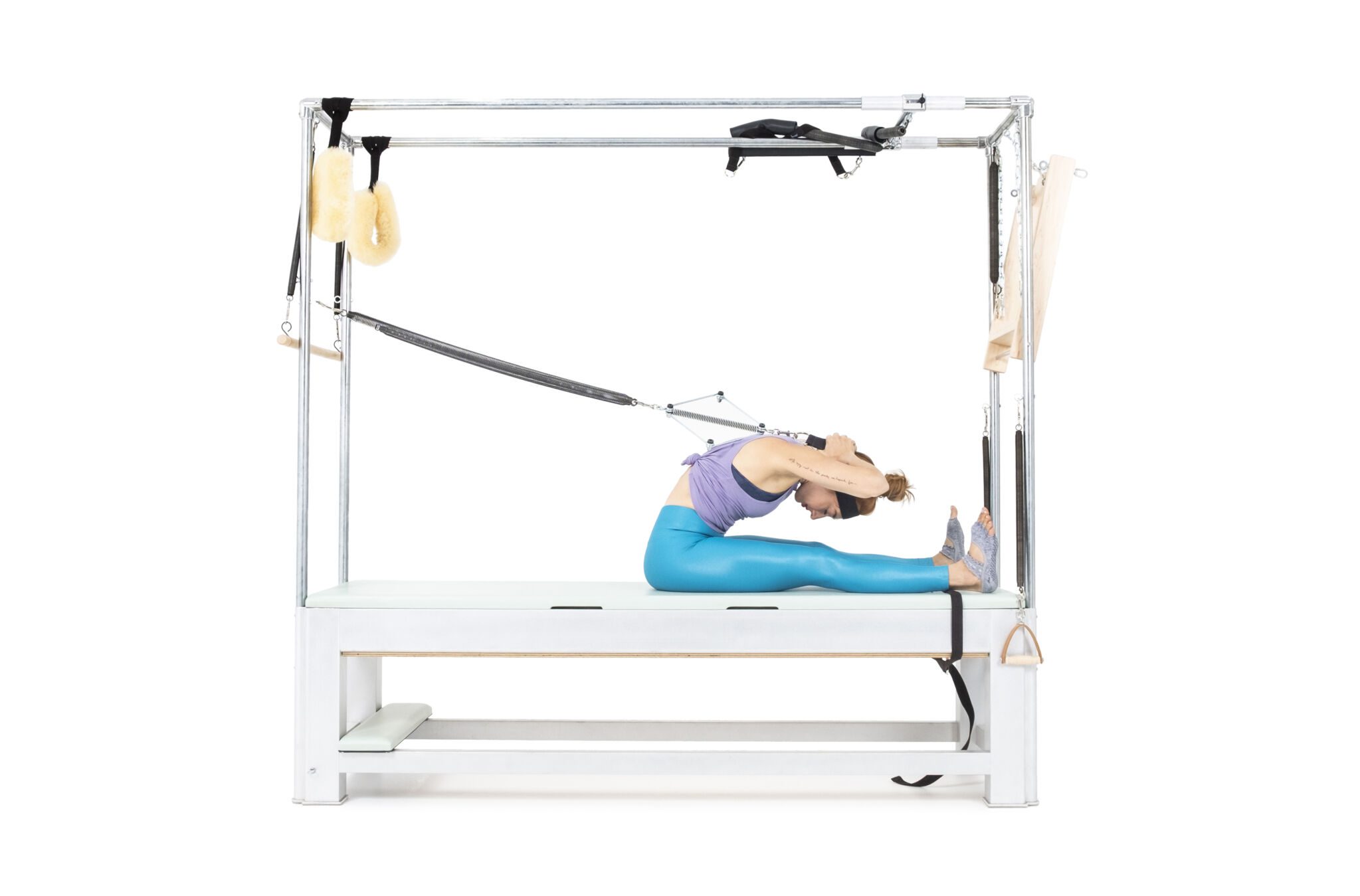Seated Forward Bend with Neck Stretcher on the Cadillac or Tower Online Pilates Classes